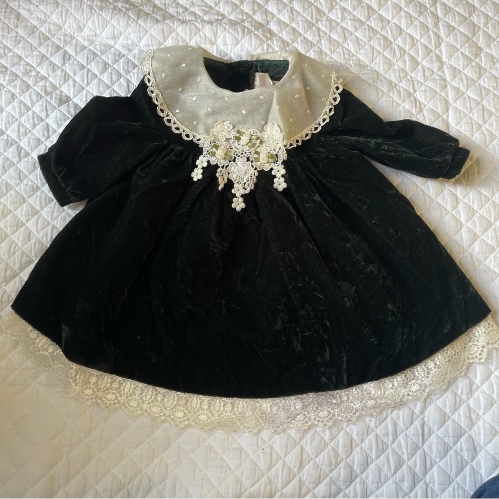Vintage‎ Bonnie Baby hunter green baby Christmas dress 6-9 months - Picture 4 of 8